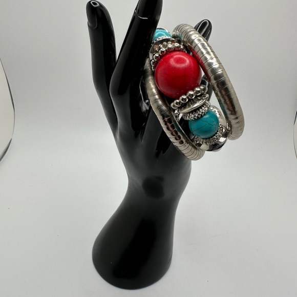 Sassy Jones Javeta Wrap Bracelet Bubblegum Silver T Snake Wrap Chunky Statement - Picture 1 of 7